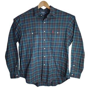 Polo‎ Ralph Lauren Button Up Shirt Men's XL Long Sleeve Tartan Plaid Navy Green